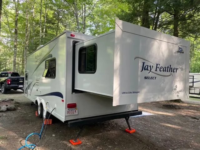 Delivered, reaady, explore just waiting on you RV Rental trailer Blue Jay Getaway located at Kindlewood Camping in the Berkshires of Western Massachusetts