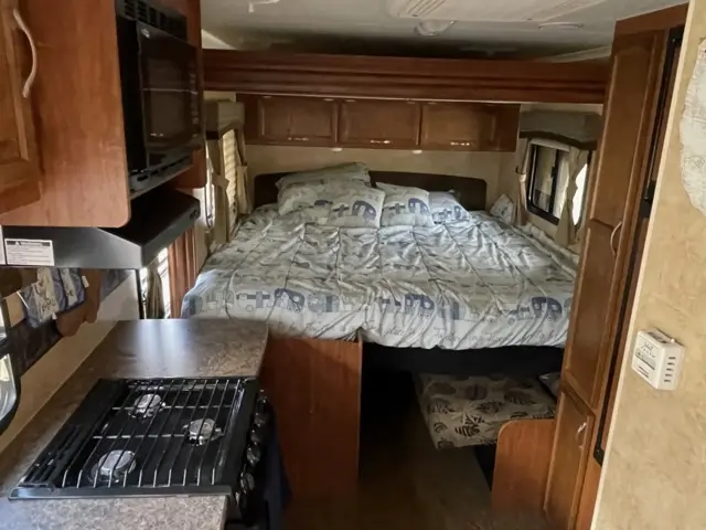 Slide in easy towing of RV Rental trailer Blue Jay Getaway located at Kindlewood Camping in the Berkshires of Western Massachusetts