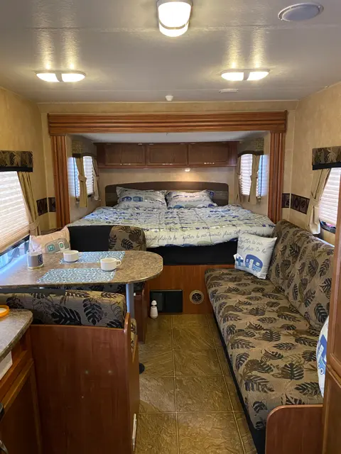 Rental trailer Blue Jay Getaway located at Kindlewood Camping in the Berkshires of Western Massachusetts