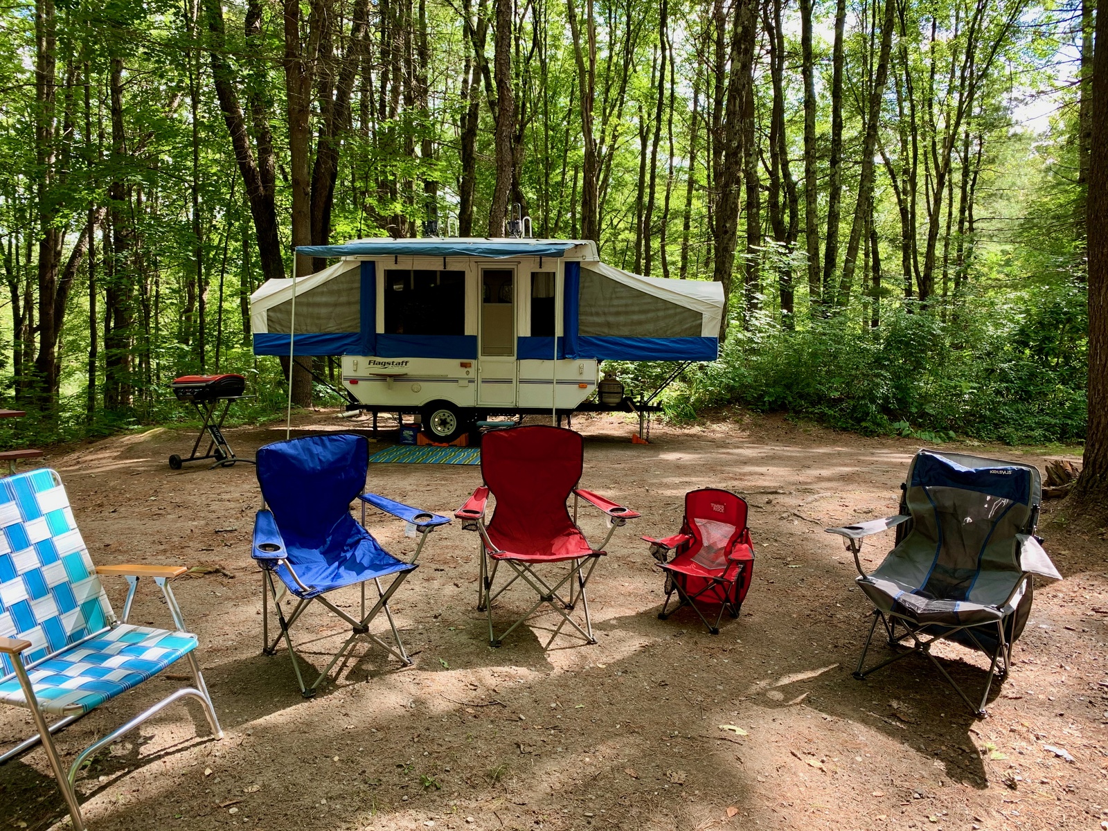 Pepper the Popup setup with camp chairs